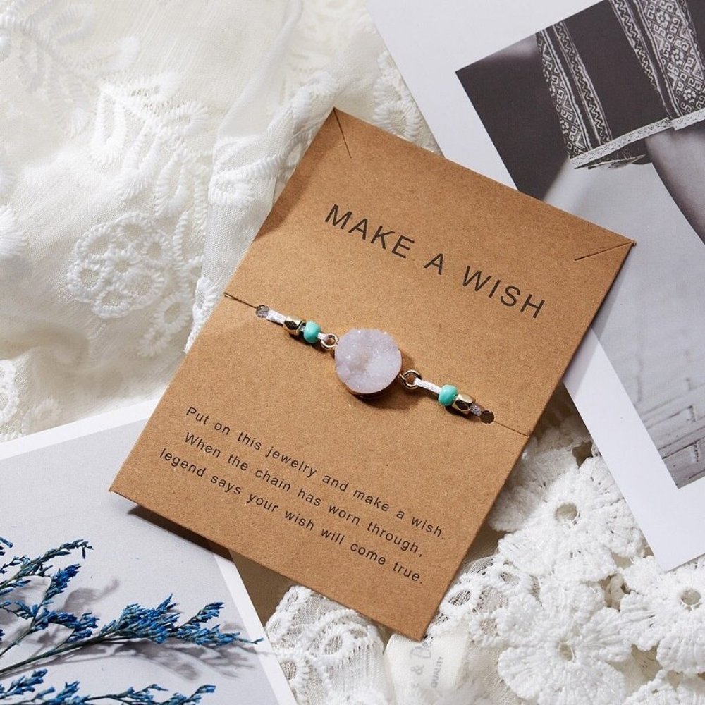 Make a Wish, Wish Bracelet, White Charm Bracelet, Lucky White String Bracelet
